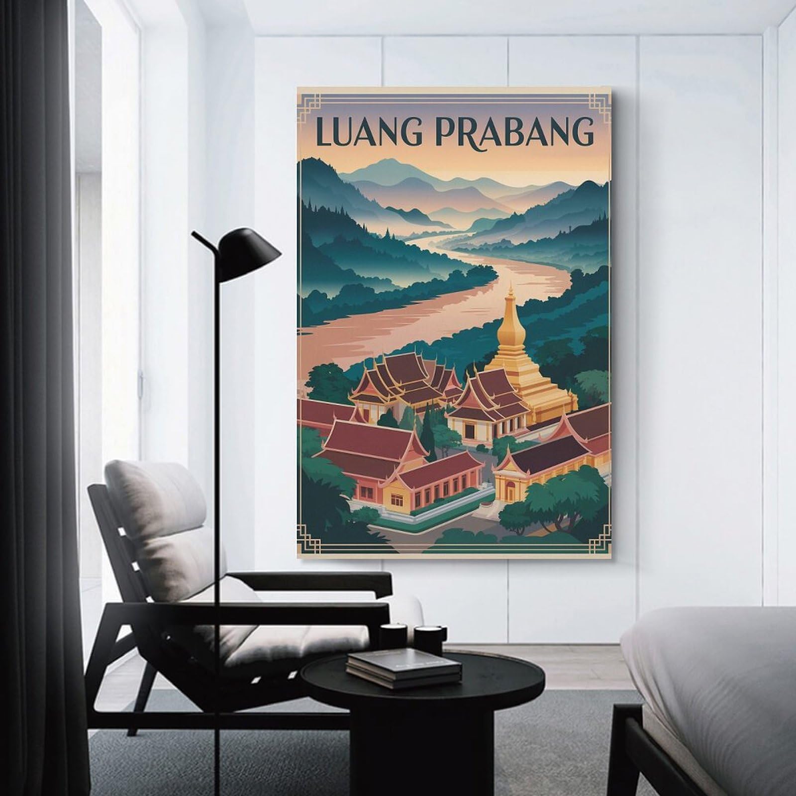 Junmoney Decorative Wall Artwork Luang Prabang Travel, 24x36inch(60x90cm), for Living Room, Lounge Or Sitting Room, Modern Wall Decor for Cosy Interiors