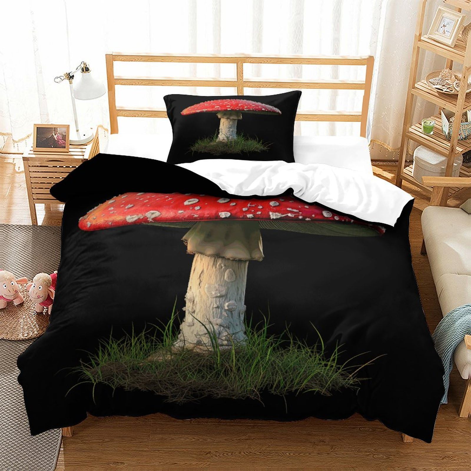 P1S9U7W5Y 3D Printed Mushroom Forest Duvet Cover Set 3pcs Microfiber Toadstool Bedding Set Single