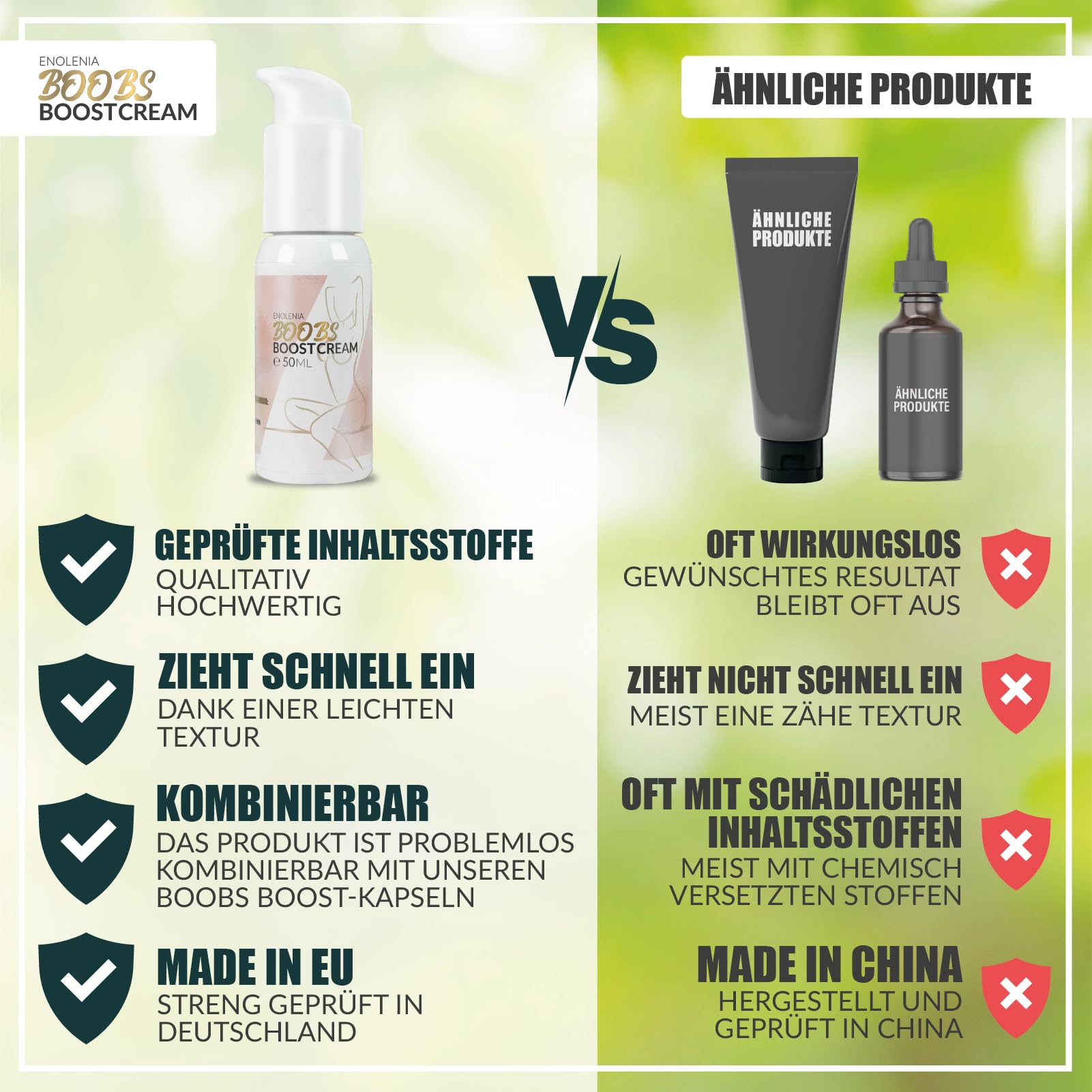 Enolenia® BoobsBoost Cream - Crema para Aumento y Levantamiento de Senos - Push Up y Crema Nutritiva para Pechos Más Llenos y Firmes