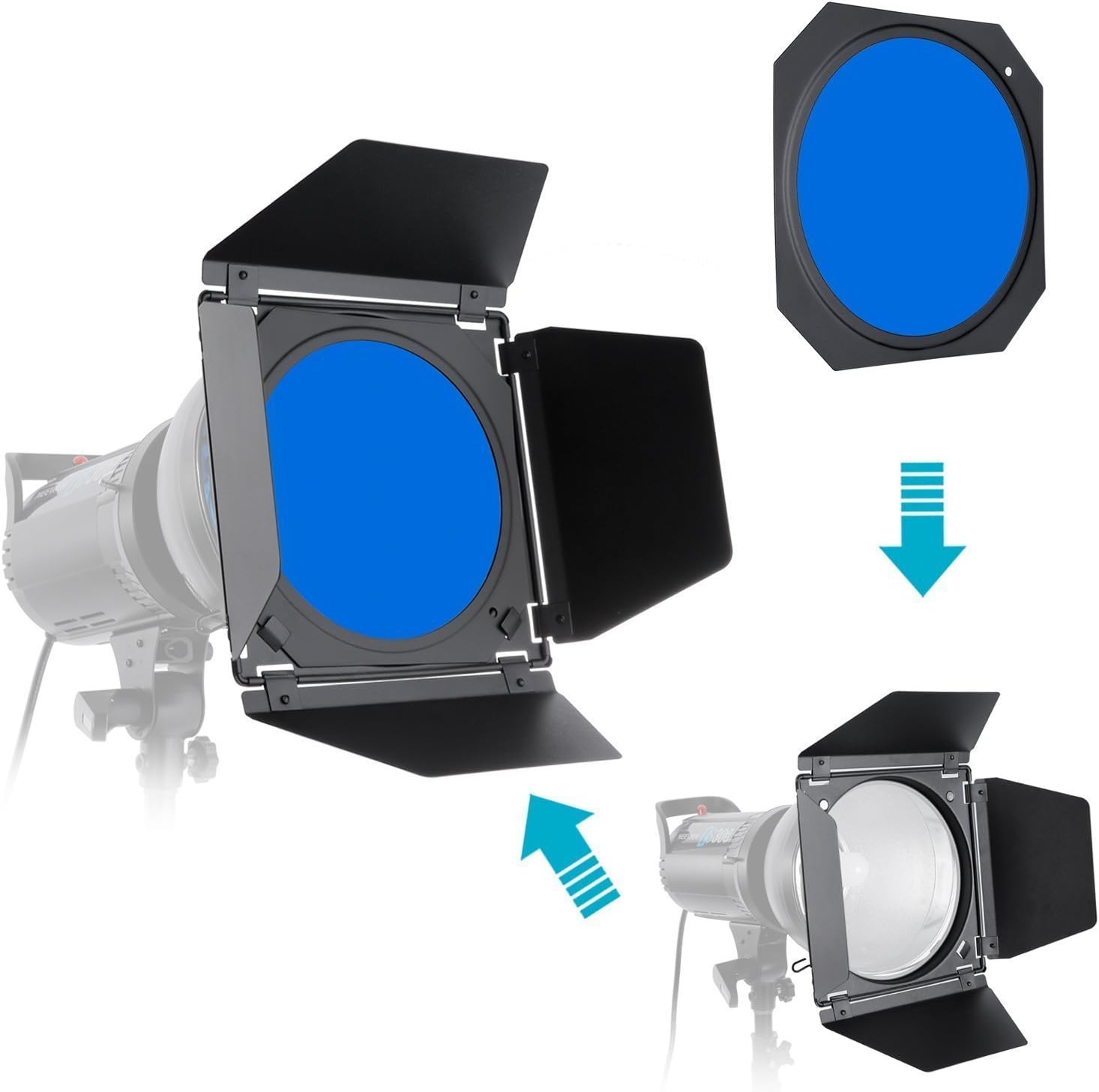 GODOX Photography barn Door,Honeycomb Grid with 4 Color Gel Filter for Speedlite Flash Standard Reflector