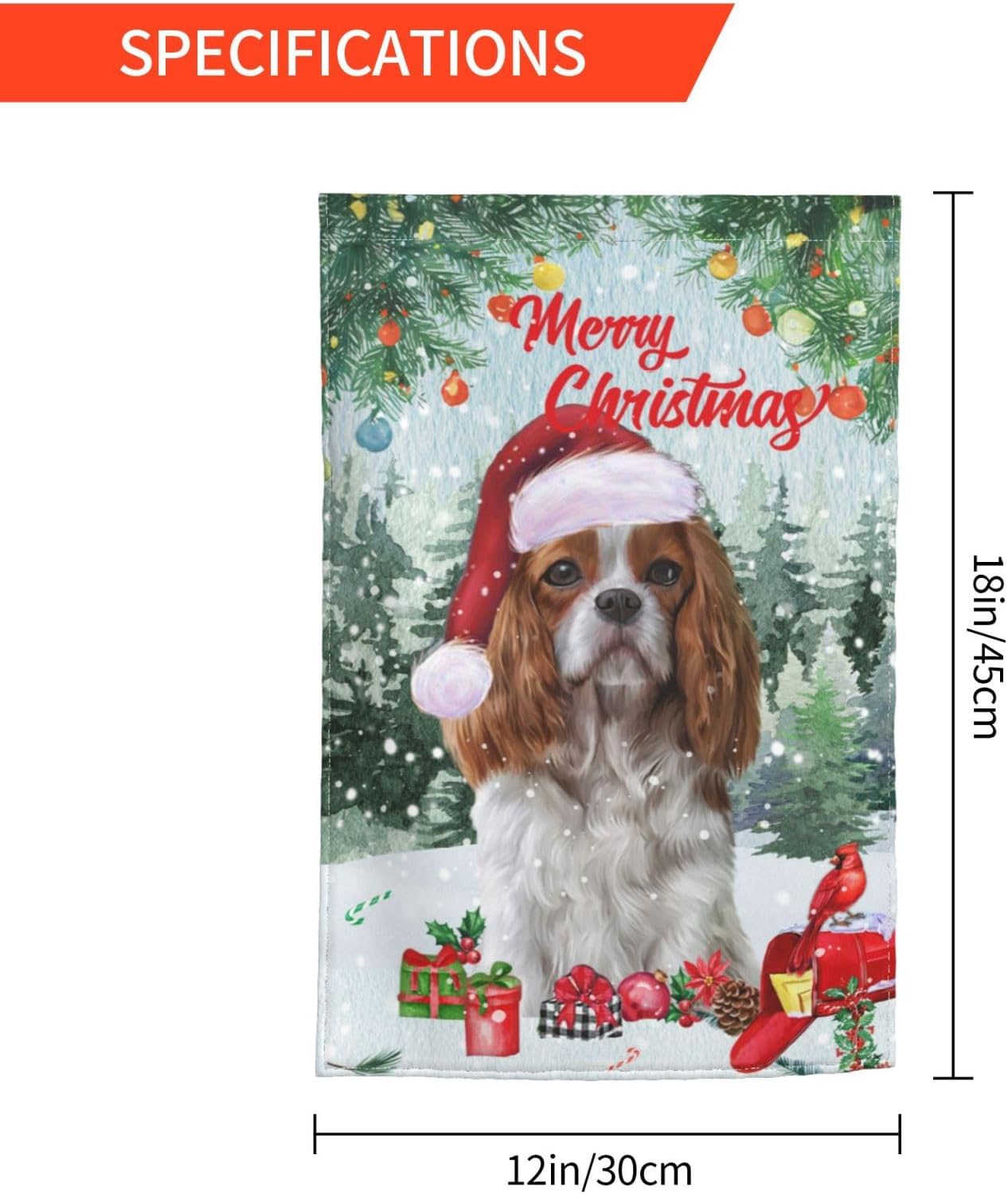 Christmas Cavalier King Charles Spaniel Santa Dog Red Bird Garden Flag 12x18 Inch Double Sided Vertical Decoration Yard Small Flag For Outside Holiday Seasonal Outdoor - Image 6