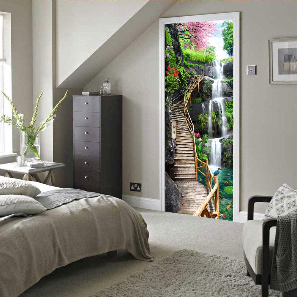 3D Door Sticker Landscape Self-Adhesive Mural Home Decoration Wall Stickers Bedroom Living Room Removable Poster Art Stickers-90x200cm
