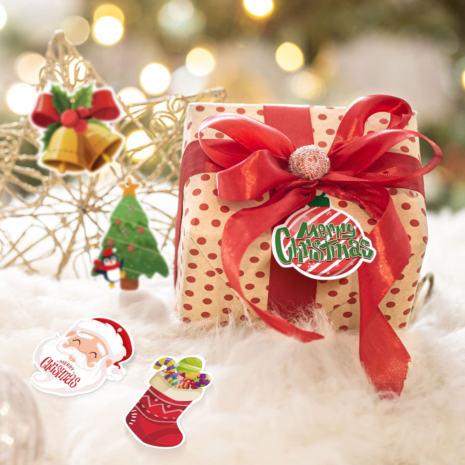 Outus 150 Etiquetas De Regalo De Papel De Navidad Con Cuerdas De Lazo De Cinta, Etiquetas De Nombre De Navidad Con Purpurina, 30 Etiquetas Navideñas Surtidas Para Bricolaje, Envoltura De Regalo