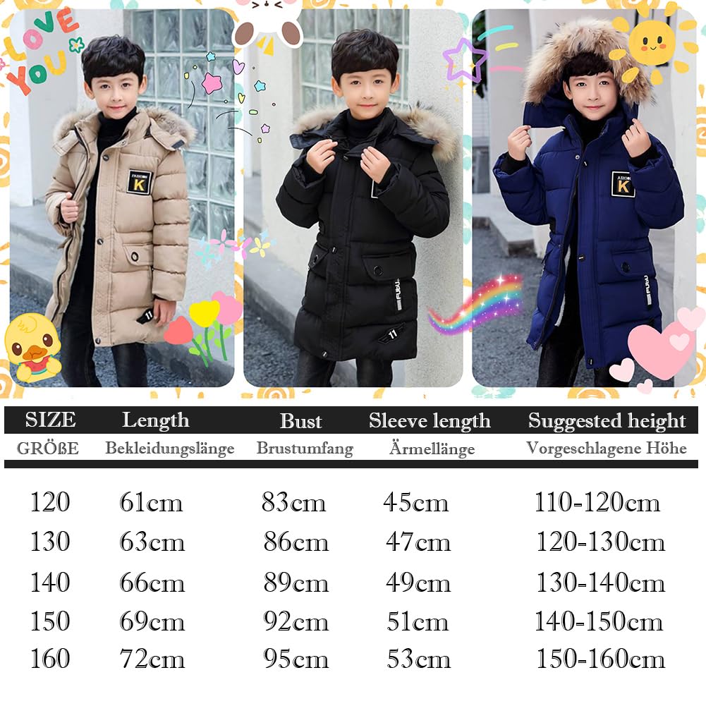 linboo Manteau Enfant Garçon Doudoune Doublure Polaire Chaud Veste d'Hiver à Capuche Fourrure Blouson Matelassé Epais Parka
