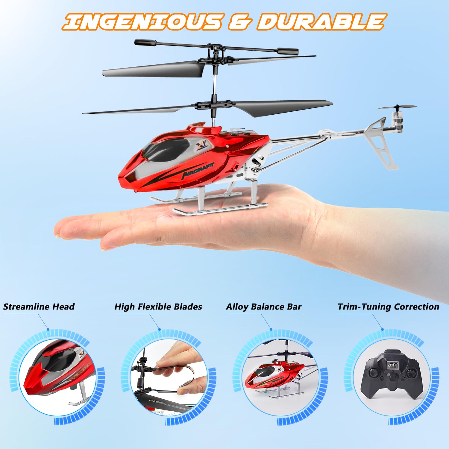 TERRAMUS Helicóptero para niños, helicópteros con giroscopio, Juguete de Interior de avión, Velocidad Alta y Baja, Regalo para niños y Adultos Principiantes