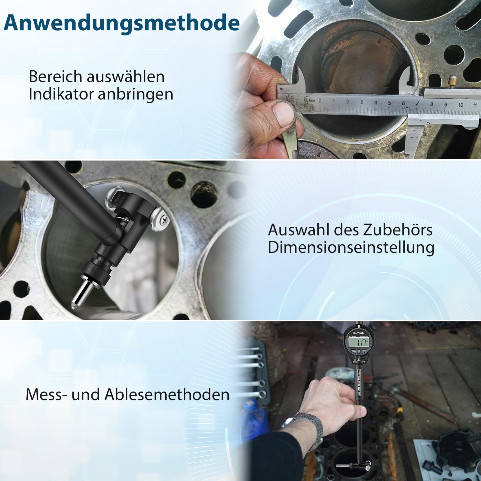 Digitales Bohrungsmessgerät 18-160mm – Präzises Innenmessgerät mit LCD-Messuhr, 0,01mm Genauigkeit, tiefes Messen bis 150mm, inkl. Zubehör & ABS-Box