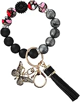 FBOUPYU Cute Silicone Beaded Keychain Wristlet for Women - Daisy Flower Car Key Holder with Butterfly Charm