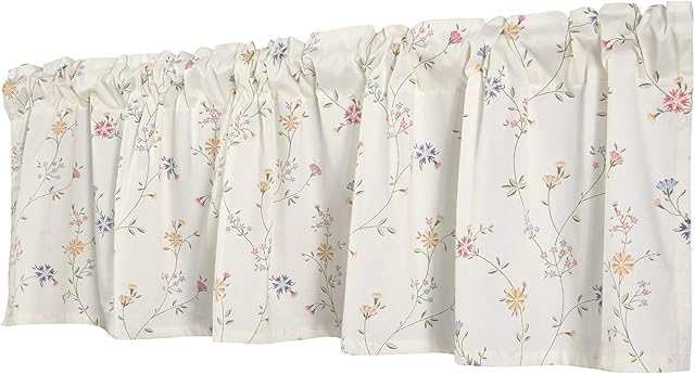 Dreamskull Short Kitchen Cafe Curtains Beige Small Curtians Window Valances for Bedroom Dining Room Bistro Drape Floral Print Cotton Valance for Small Window Rod Pocket Rustic 150cm Wide