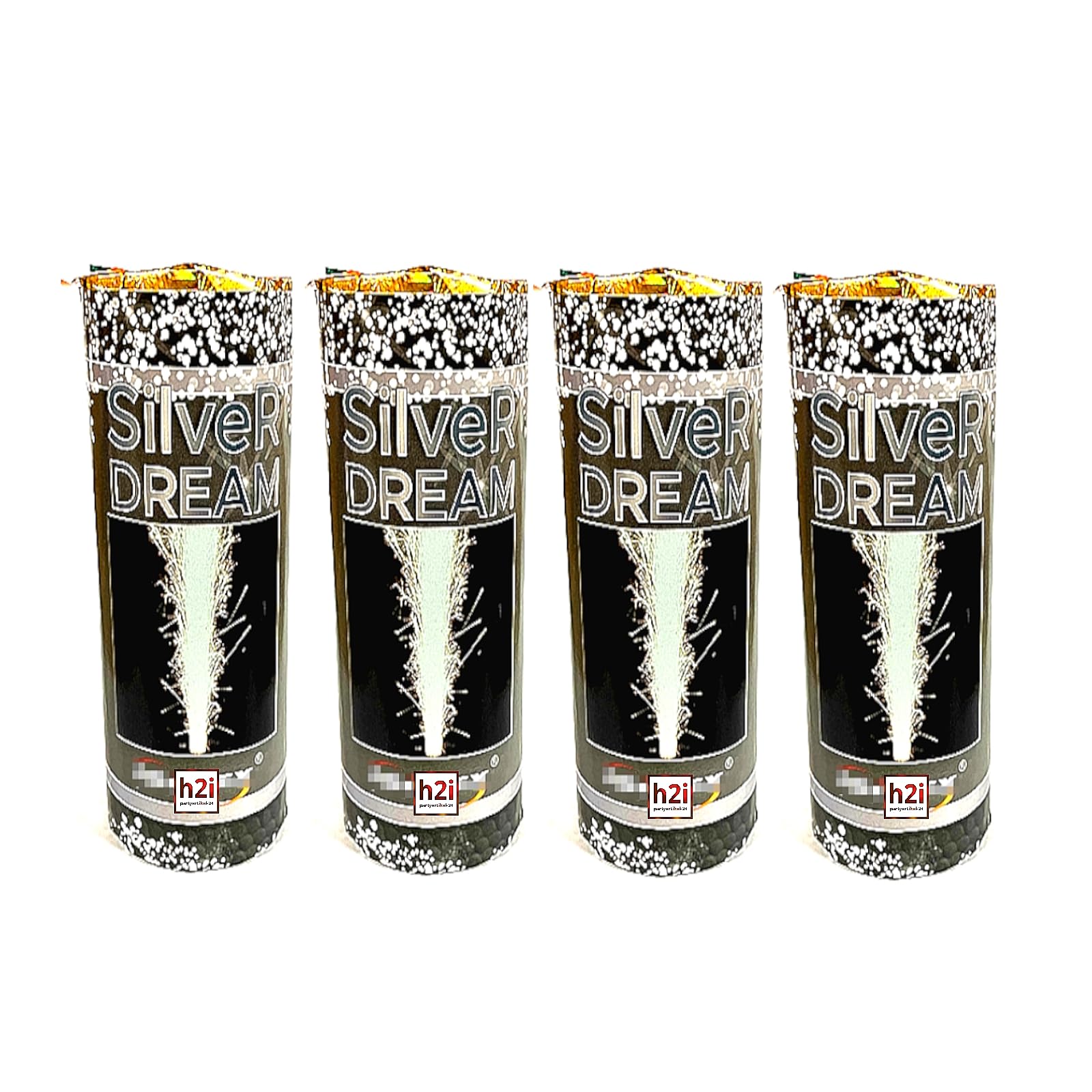 h2i Silver Dream Vulkan | 4 Stück | ca. 20 Sek. Effektdauer | Silberner Funken‑Effekt | Outdoor‑Fontäne Kat. F1 | Ganzjahresartikel