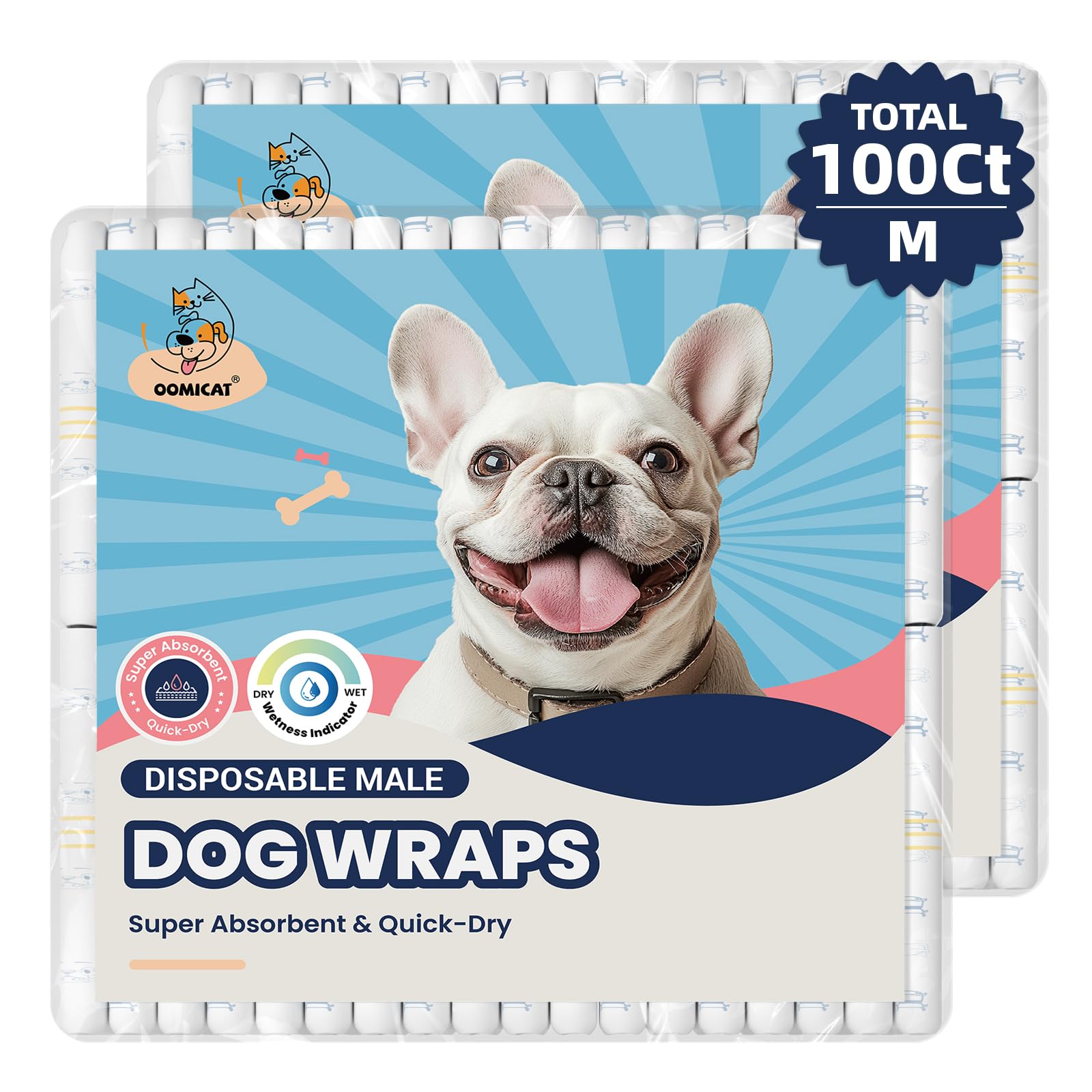Dog Diapers Male Disposable, M 100ct, Male Dog Wraps with Wetness Indicator