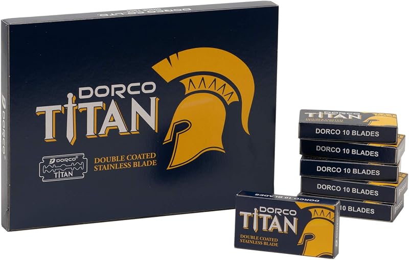 Lâminas de barbear de dois gumes DORCO Titan, azuis — Pacote com 100