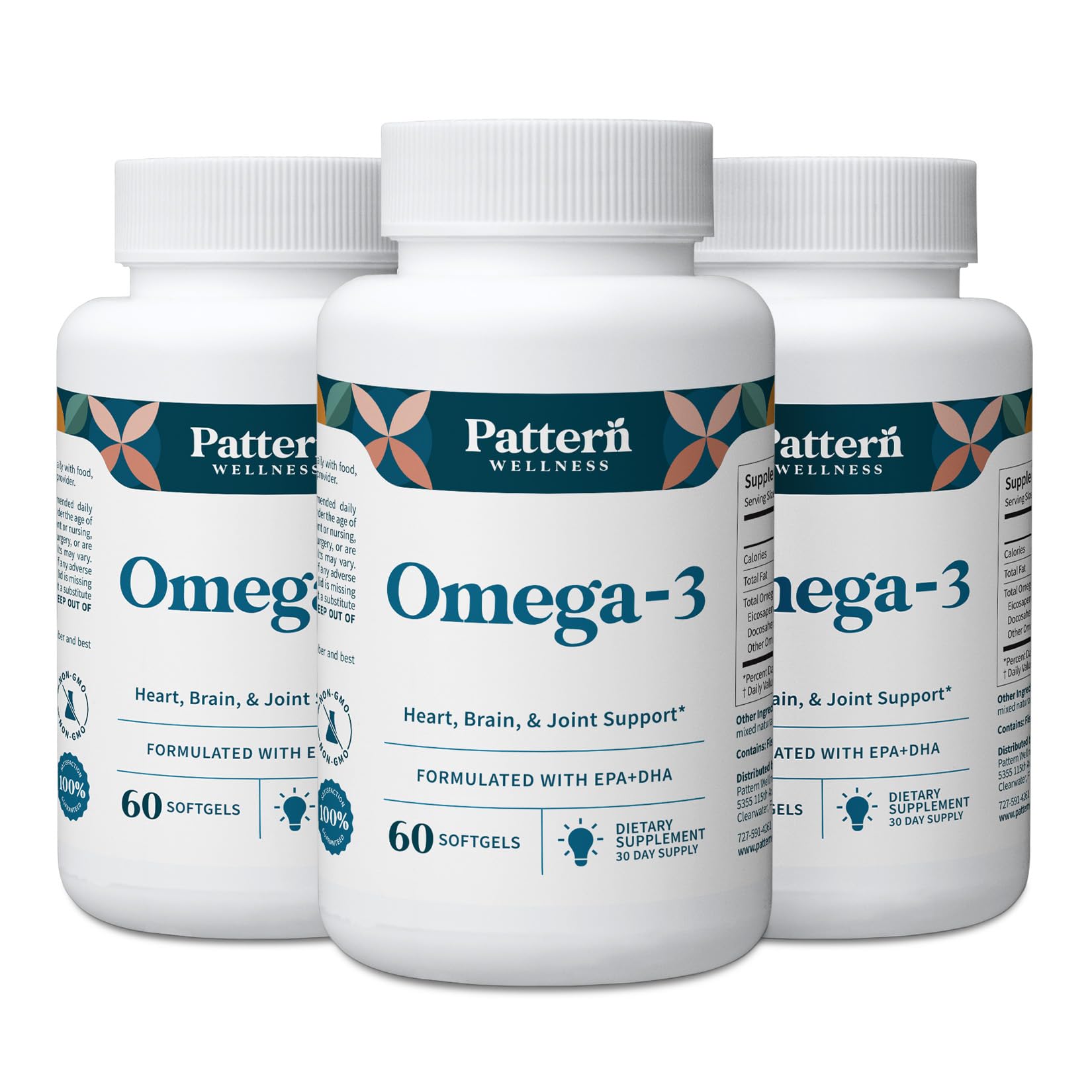 Pattern Wellness Omega 3 Softgels – 180 Softgels 60 Count (Pack of 3)