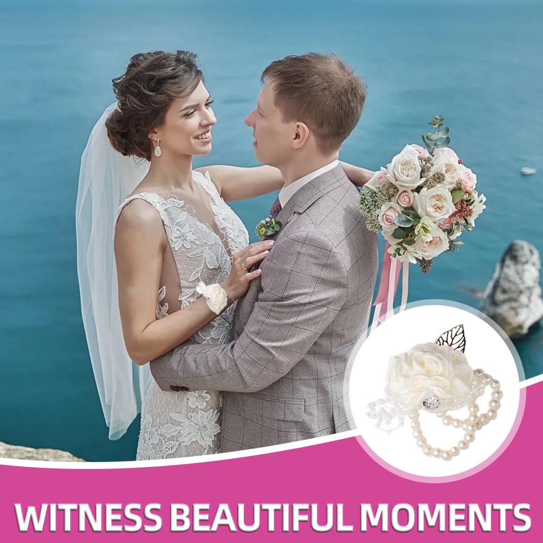 Bracciale Da Polso Con Fiore In Pizzo E Perline, Accessorio Per Sposa E Damigelle, Ideale Per Matrimoni, Lauree E Feste Eleganti