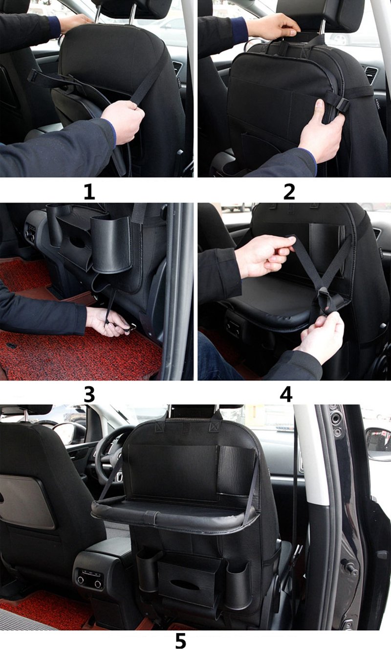 2 Pack Asiento Trasero del Coche Organizador Plegable Comedor Poseedor Bandeja Multifuncional Protector Bolsa de Almacenamiento Accesorio de Viaje Cuero de PU