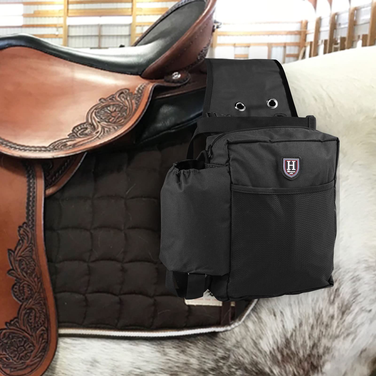 Harrison Howard Equestrian Western - Bolsa de sillín para caballos, color negro