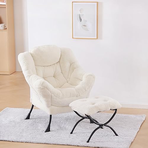 Miniatura 6 de Silla perezosa y otomana de felpa, gran silla de descanso contemporánea con reposabrazos y un bolsillo lateral, moderno sofá tapizado de ocio con