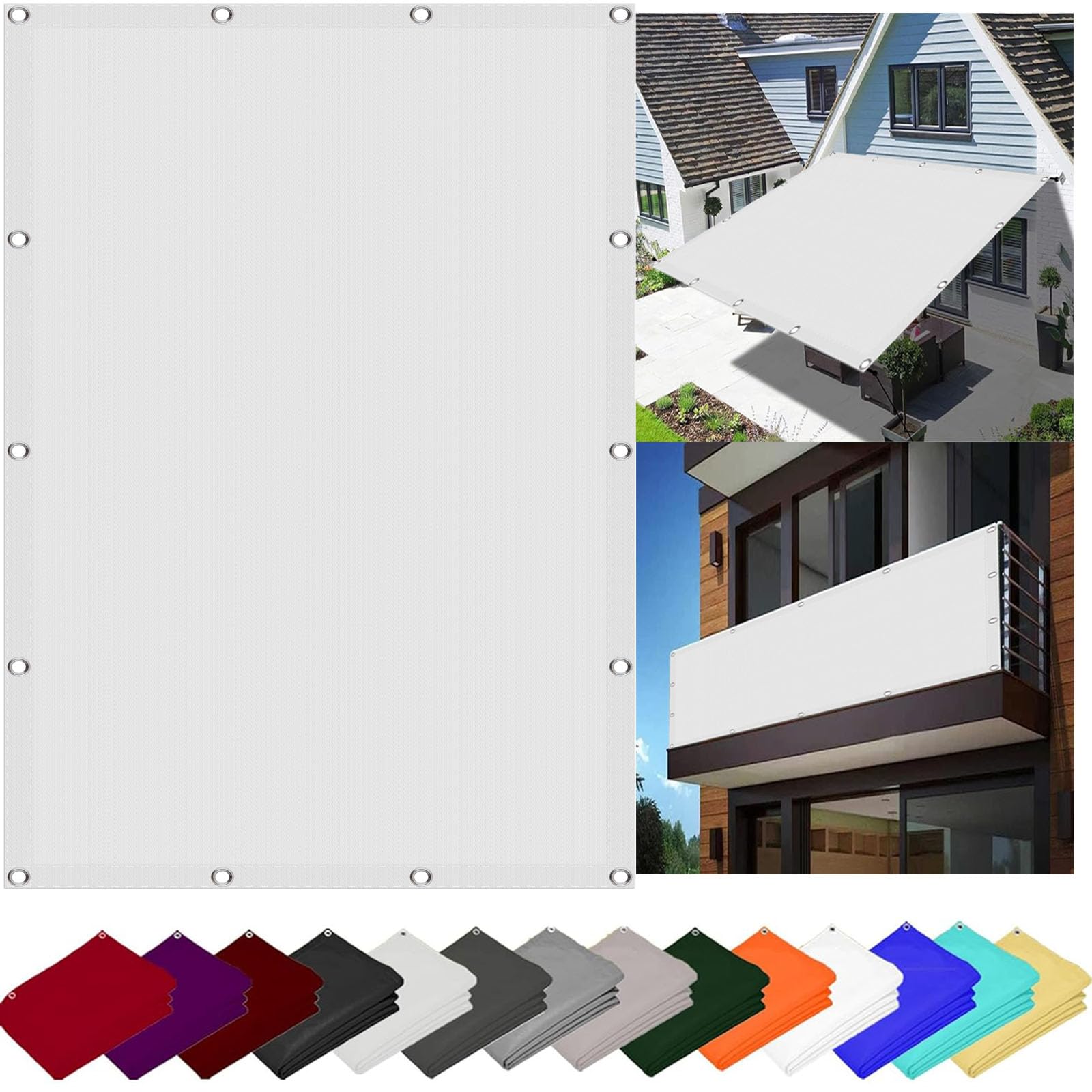 Voiles d'ombrage exterieur rectangulaire en textile durable blanc 3.8 x 7 m