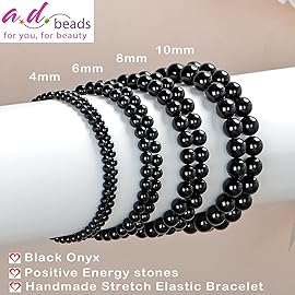 AD Beads Handmade Gemstone Stretch Elastic Bracelet Crystal Healing Reiki Nature\'s Beauty and Spiritual Essence Unisex (10mm, Black Onyx)