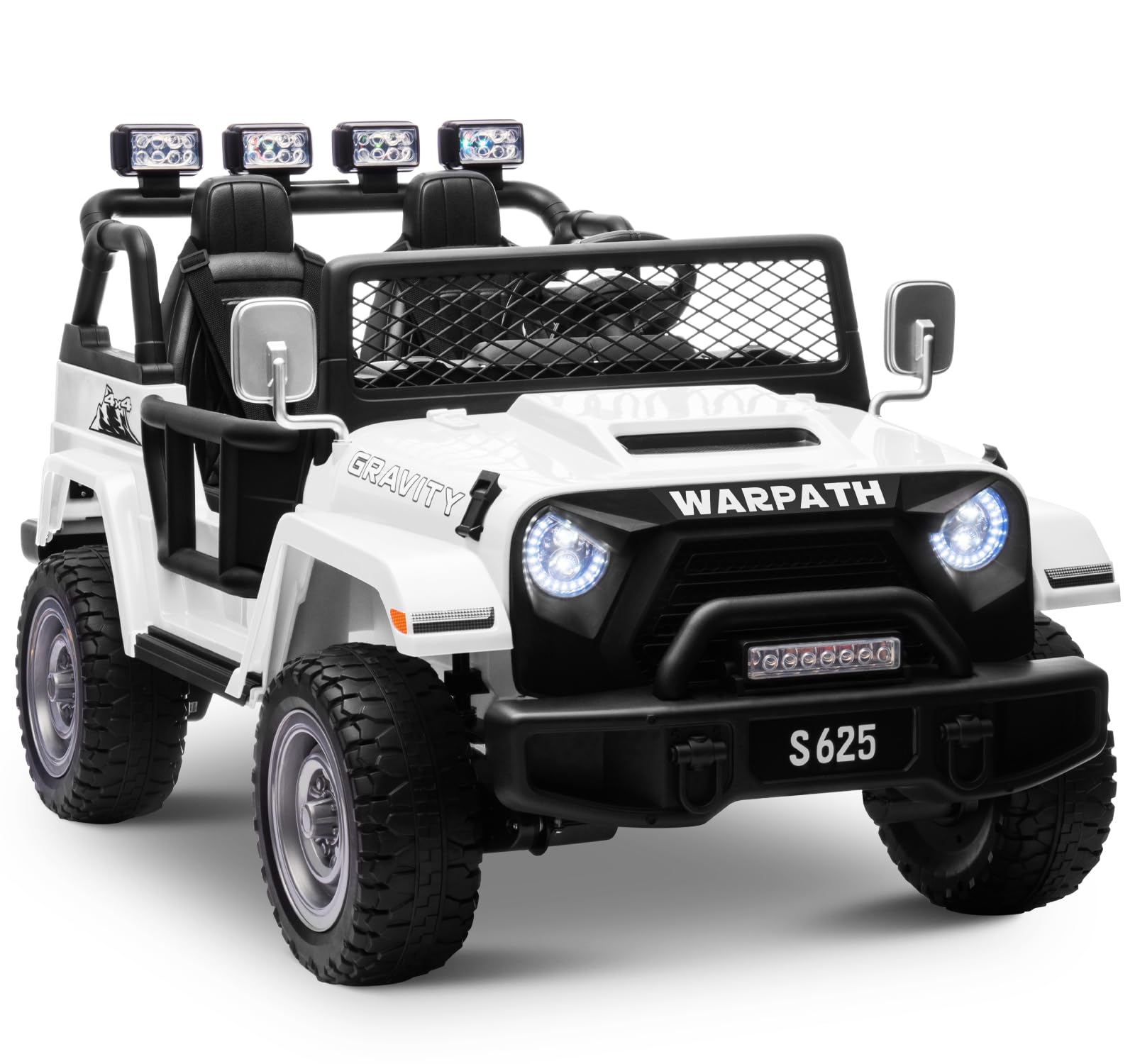 OTTARO2 Seater Ride on Truck, 12V Large Electric Vehicles Battery Powered Cars for Kids with Remote Control, Spring Suspension, LED Lights, Music (White)