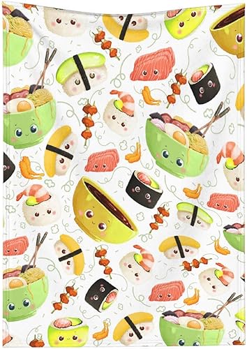 Vista 49 de Manta de sushi para regalo, manta de franela ultra suave y acogedora, manta de forro polar ligera y mullida, manta de felpa cálida para sofá, cama