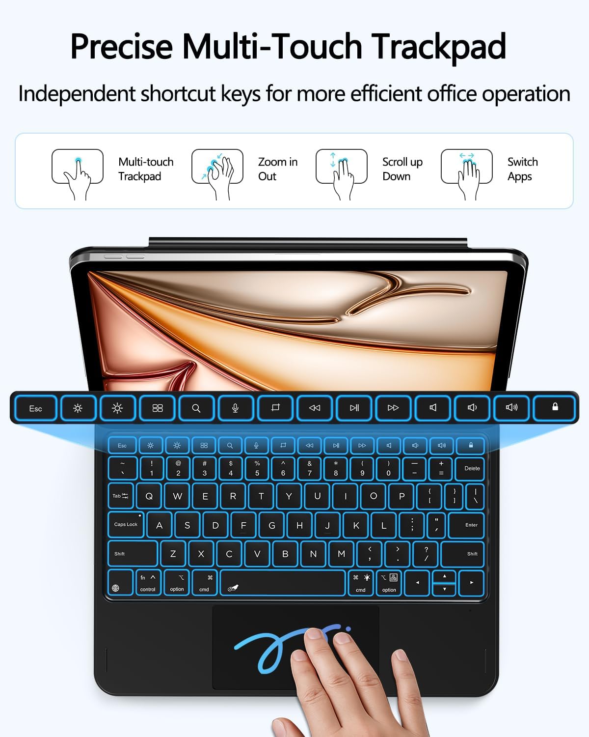 ORDA Keyboard Case for iPad Air 13-inch (M3 2025 / M2 2024) iPad Pro 12.9-inch (3rd/4th/5th/6th Gen),Magic Keyboard Easy-Set Floating Cantilever Magnetic Stand,Multi-Gesture Trackpad,7 Colors Backlit