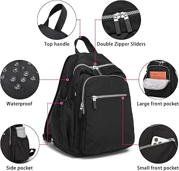 DOKUDOKU Small Nylon Backpack Mini Casual Daypack Lightweight Backpack for Women (BLACK)
