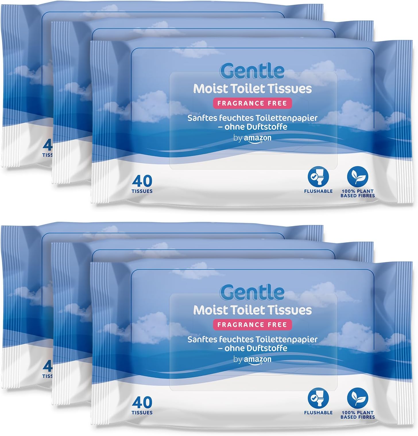 by Amazon Gentle Moist Toilet Tissues, Unscented, Fine to Flush, 240 Count (6 Packs of 40)