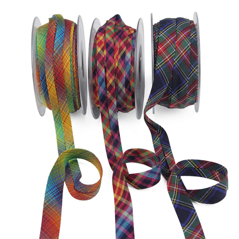 LULU Plaid Bias Tape, 100% Cotton, Yellow Multi, Made in Italy, Sold by the Yard