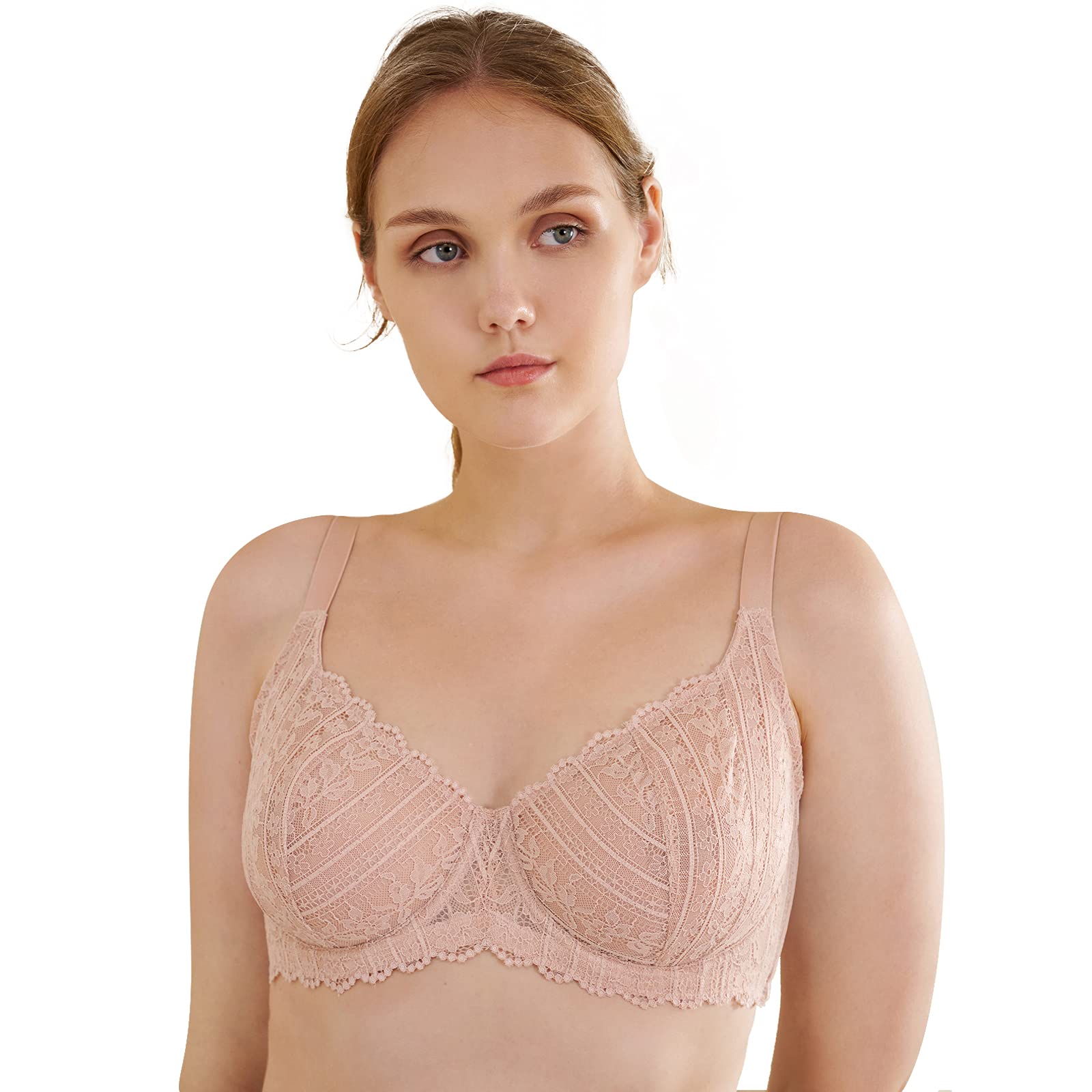 HSIAWomen's Underwire Unpadded Bra Minimizer Full Bust Bra Plus Size Sheer Bra Sexy Lace Unlined Bra