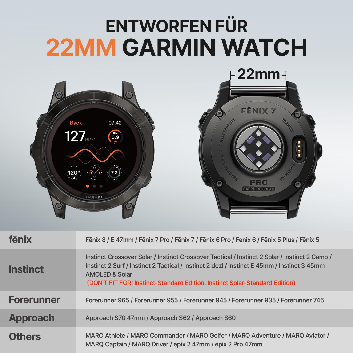Bandletic Quick Fit 22mm 26mm Robust Nylon Armband Kompatible mit Garmin Watch Armband,Taktischer Sport Uhrenarmband für Fenix/Instinct/Tactix Delta/Descent/Epix Pro/Enduro/Quatix/Forerunner/Approach