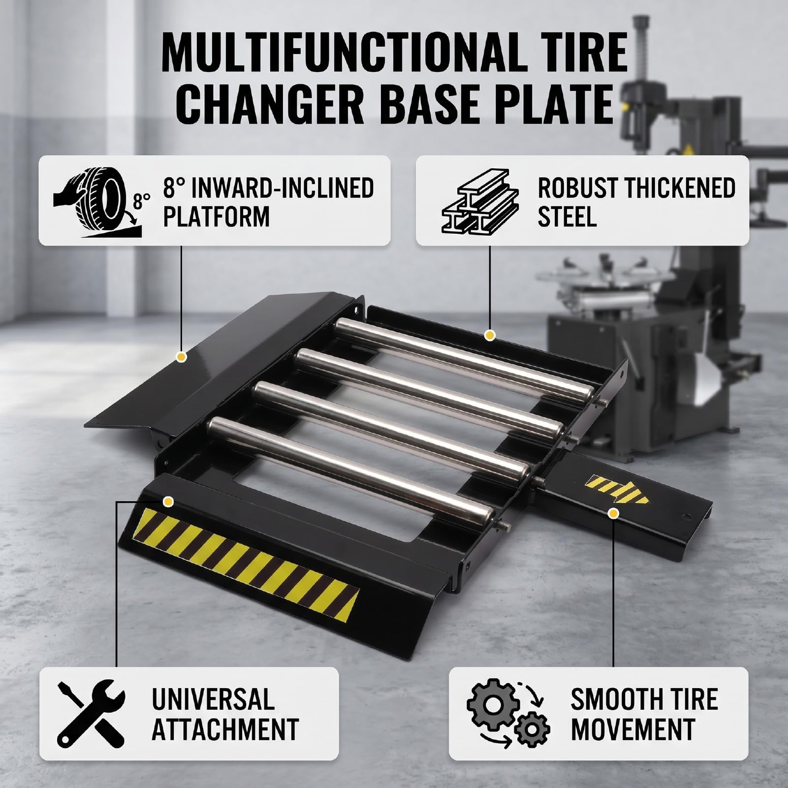Akozon Placa Base para Cambiador de Neumáticos Soporte Universal Marchas con ángulo Inclinación hacia Adentro 8 Grados Taller Reparación Automóviles Servicio