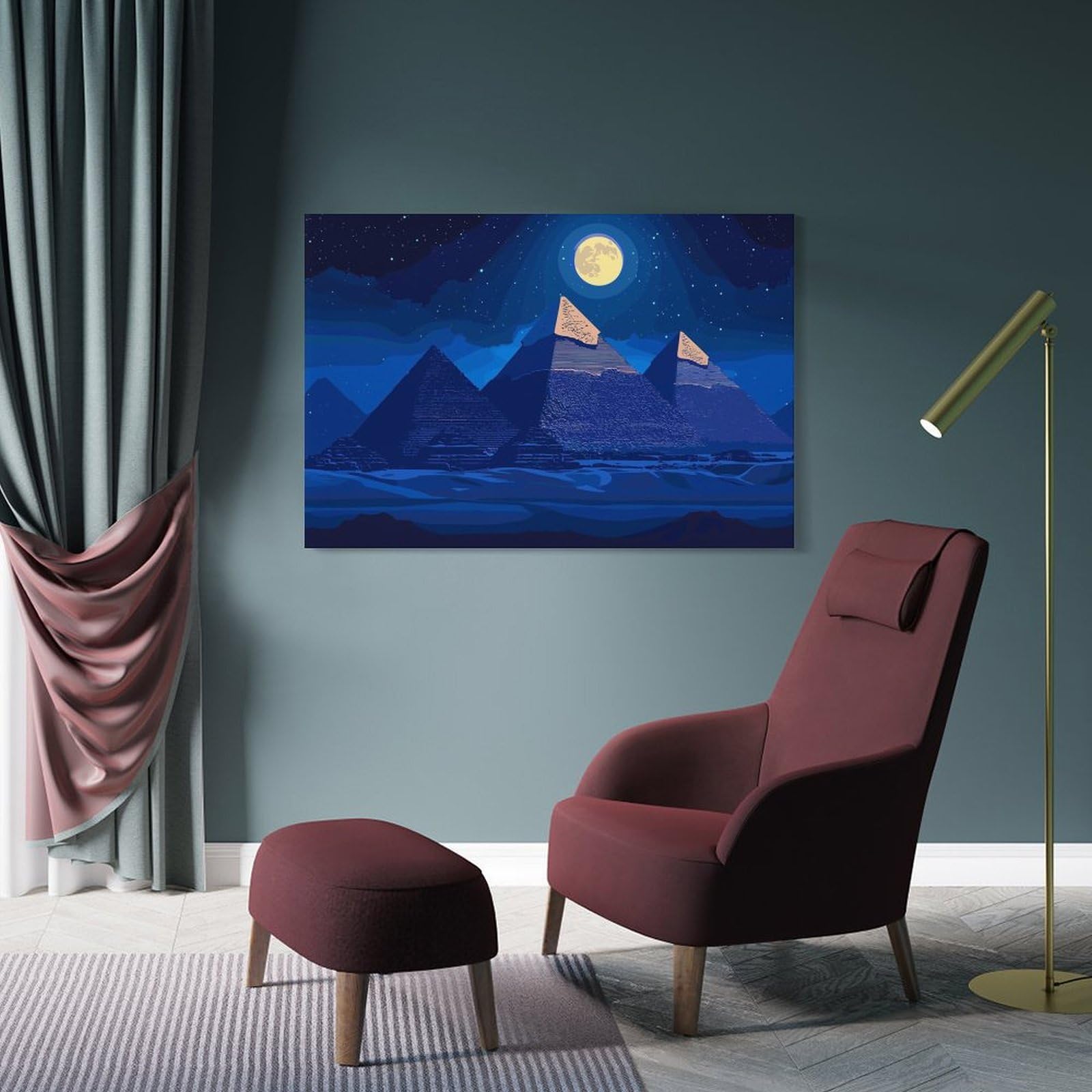 Junmoney Frame-Style-15 Egyptian Pyramids At Night(2) Home Decor Wall Art 24X36inch(60X90cm), For Lounge, Study, Hallway Or Flat Walls, Stylish Home Artwork For Focal Walls