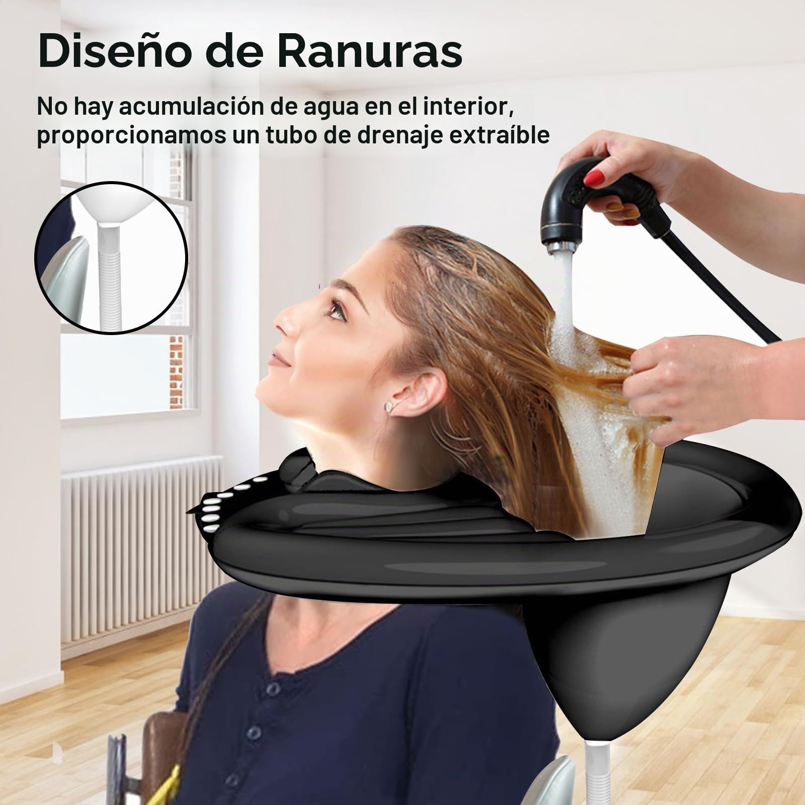 Lavabo portátil de PVC, plegable, para ancianos, discapacitados, embarazadas, niños, personas mayores, en la cama y en casa (negro)