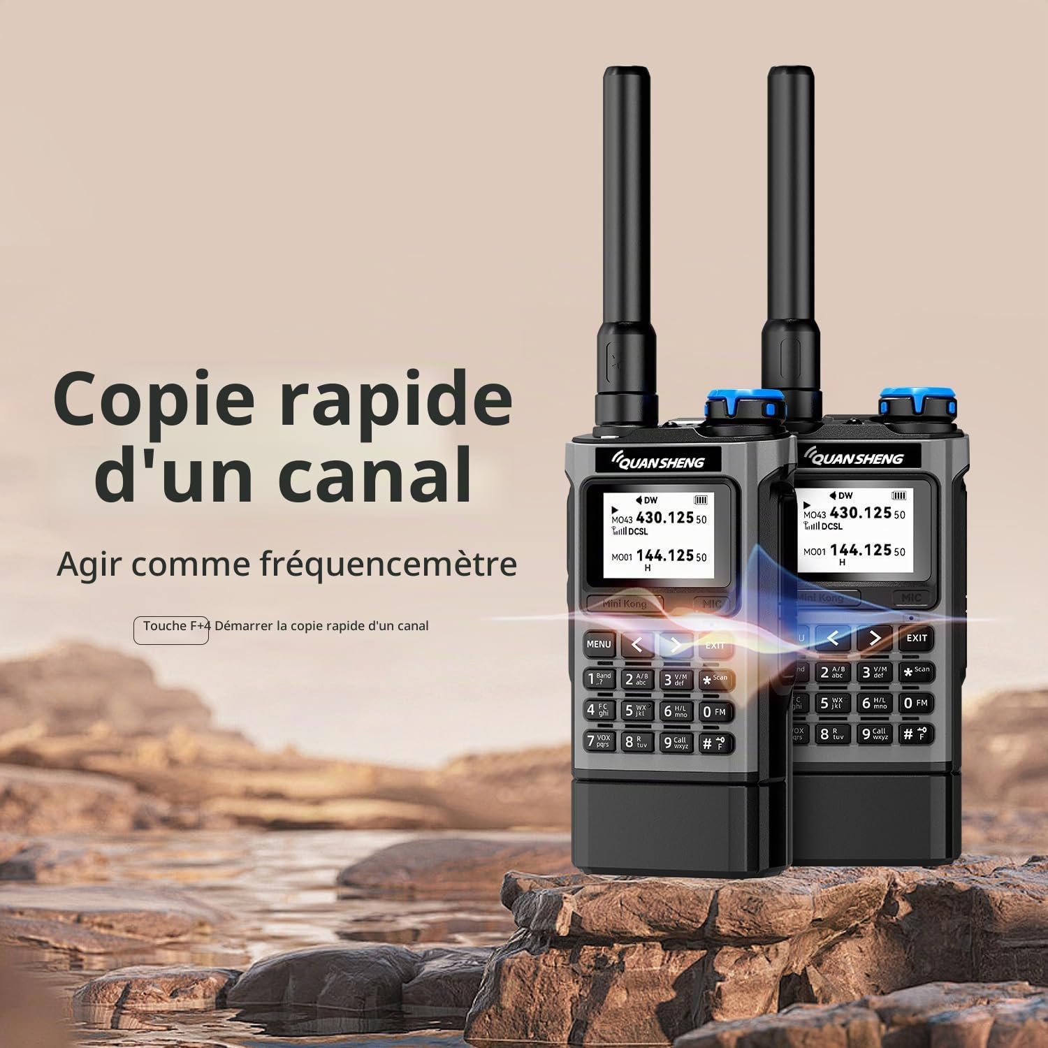 QUANSHENG UV-K1 Walkie Talkie Handheld Ham Radio, 2500mAh High Capacity Battery, 50-600MHz Full Band Receive, Air Band, One Key Frequency Match, Wireless Copy, NOAA, USB-C Charging Two Way Radio