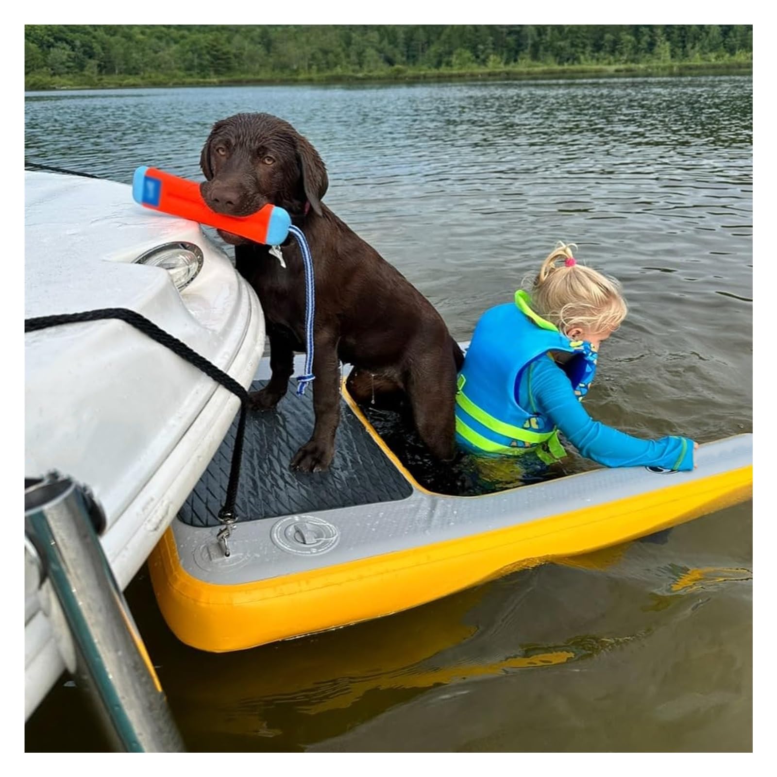 Portable Dog Pool Float Ramp Small，59.1in Inflatable Dog Floating Dock Load 231.5lbs，Foldable Anti Slip EVA Dogs Floating Platform for Swimming Pets(Yellow)