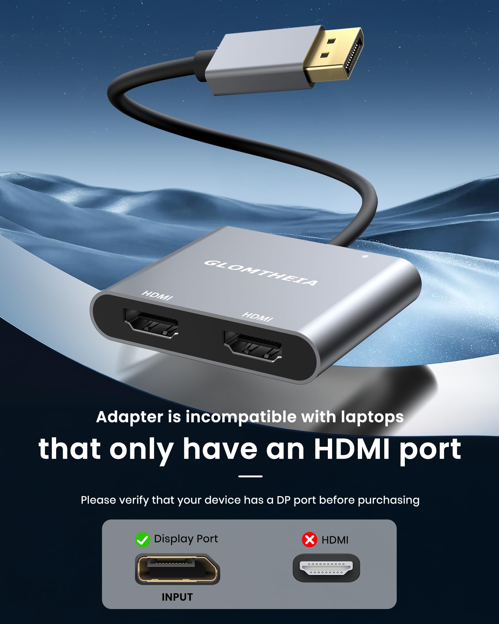 Adaptateur DisplayPort 4K 60 Hz vers double HDMI, répartiteur MST pour rallonge double moniteur, prend en charge le mode étendu et miroir, Plug and Play, câble d'alimentation USB inclus