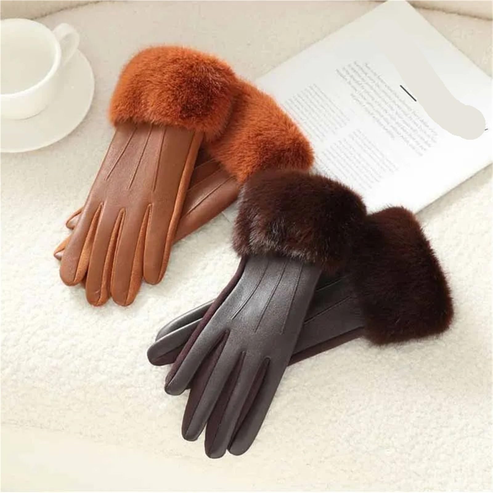 Guanti In Pelle Da Donna Guanti da donna in pelle PU invernali di lusso con polsino morbido, eleganti, caldi, guidare e ciclismo Per Donna