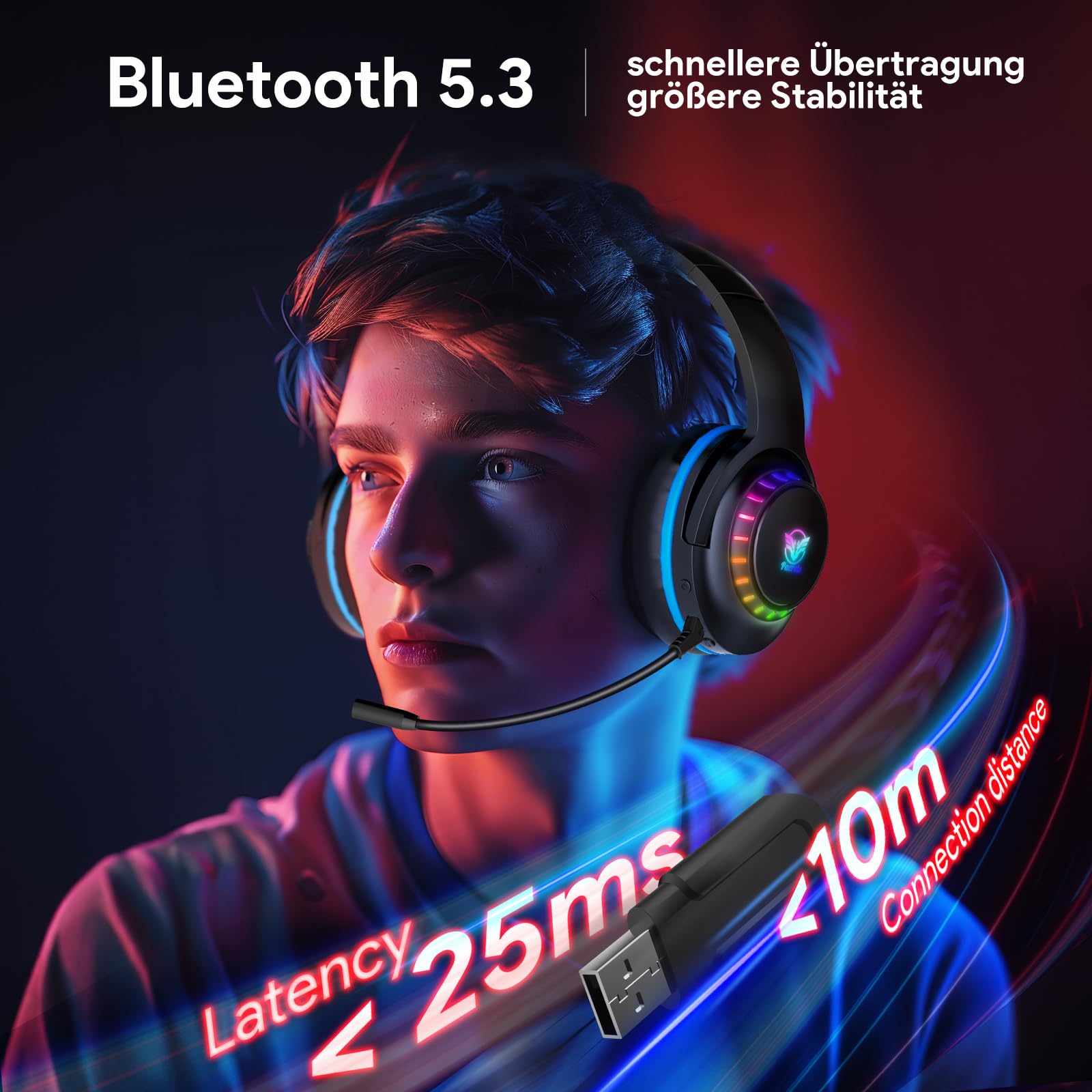 Pacrate 2.4 GHz Wireless Gaming Headset für PS5 PS4 PC Mac Switch, Bluetooth Headset mit Mikrofon mit Abnehmbarem Geräuschunterdrückung, 3.5mm PS5 Headset für Xbox-Serie