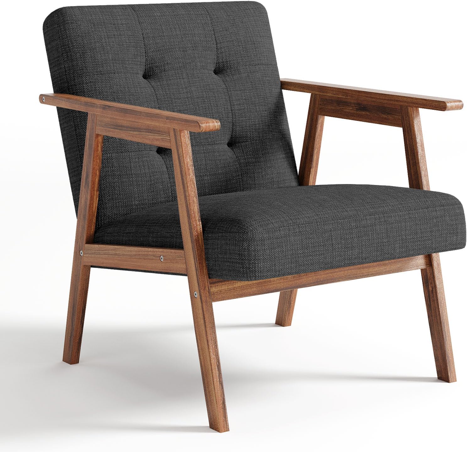 Accent Chair, Upholstered Fabric Lounge Chair with Solid Wood Frame & Soft Cushion for Living Room, Bedroom, Balcony, Gray