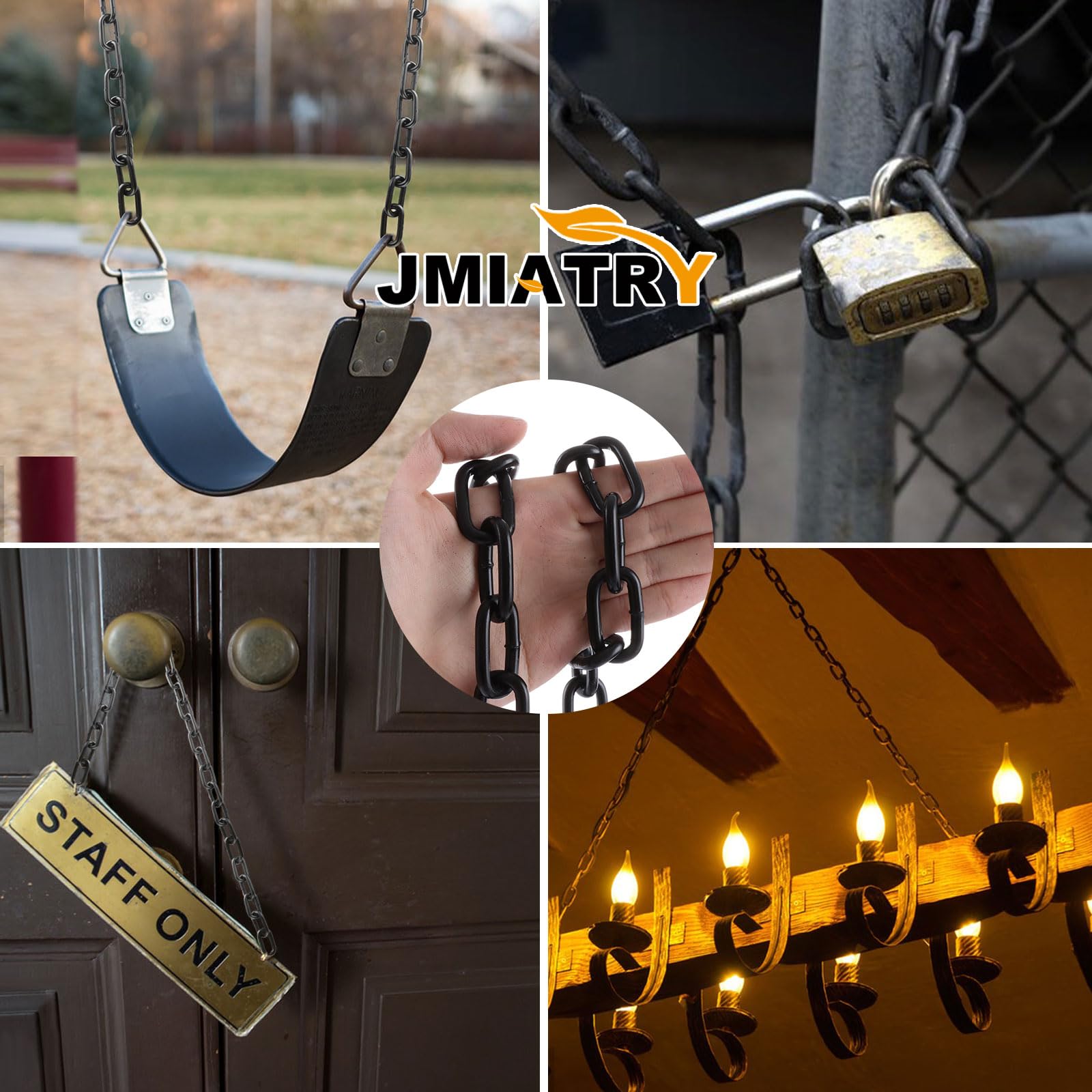 JMIATRY Catena in acciaio inox 304, lunghezza 15 m, maglie resistenti da 5 mm, in acciaio zincato nero saldato, per cancelli di recinzione, porte del garage, catena a battente e serratura di sicurezza