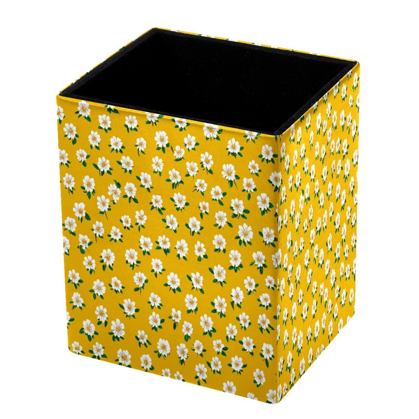 DragonBtu Desktop Pencil Holder, Daisy Rectangular Pencil Cup, Pencil Storage Bag Office Desk Supplies Case for School, Kids