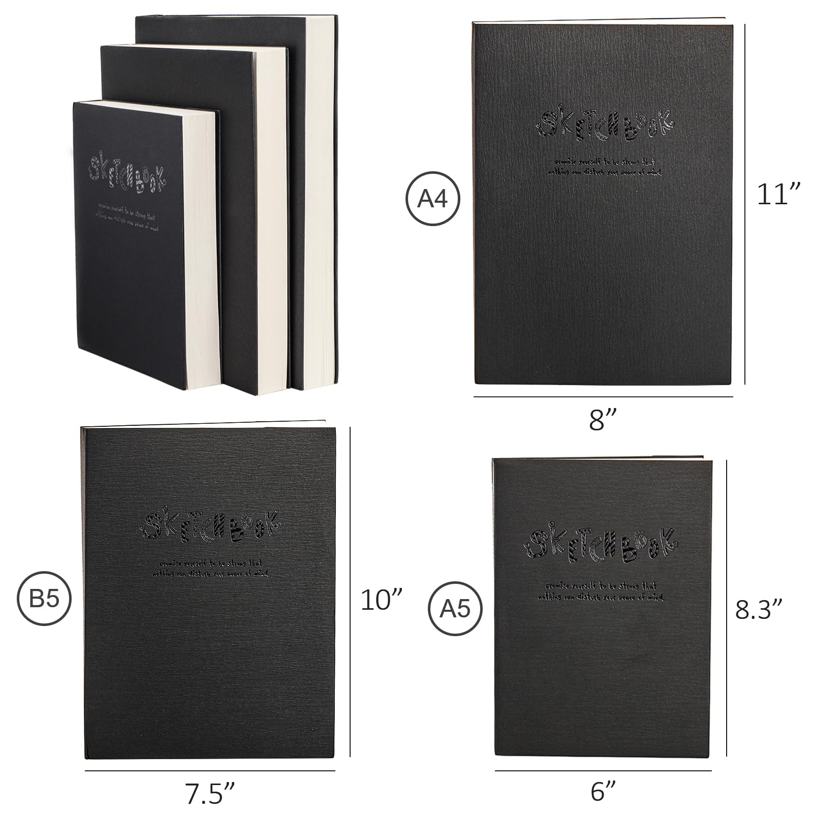 Amazon | Elsjoy 3サイズ 厚手ブラックスケッチブック A5/A4/B5 空白の