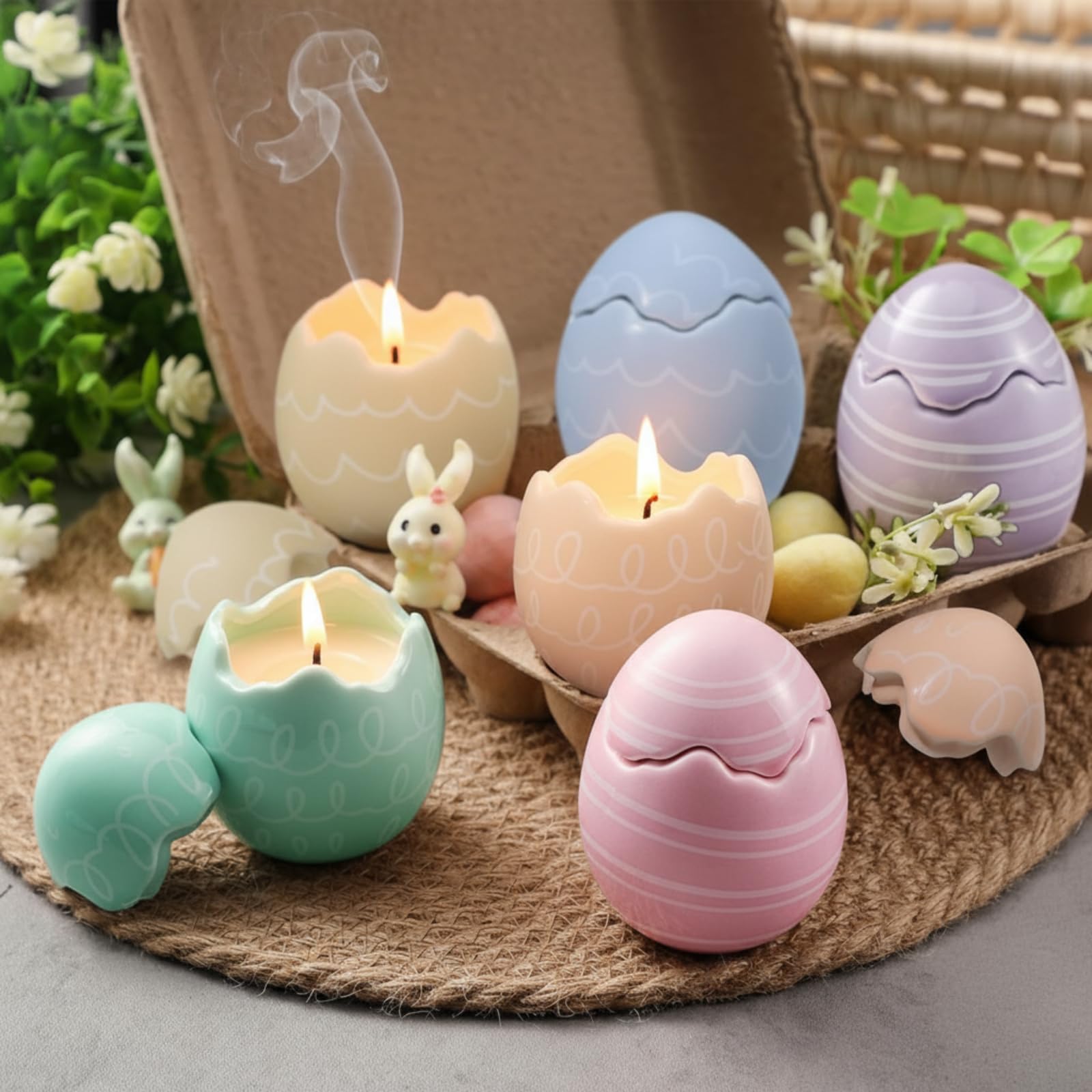 Sumind 6 Pcs Easter Egg Shaped Scented Candles Pastel Vanilla Scented Easter Burning Candles with Lids Gifts Decorations for Women Spring Holiday Birthday Home Party Decor