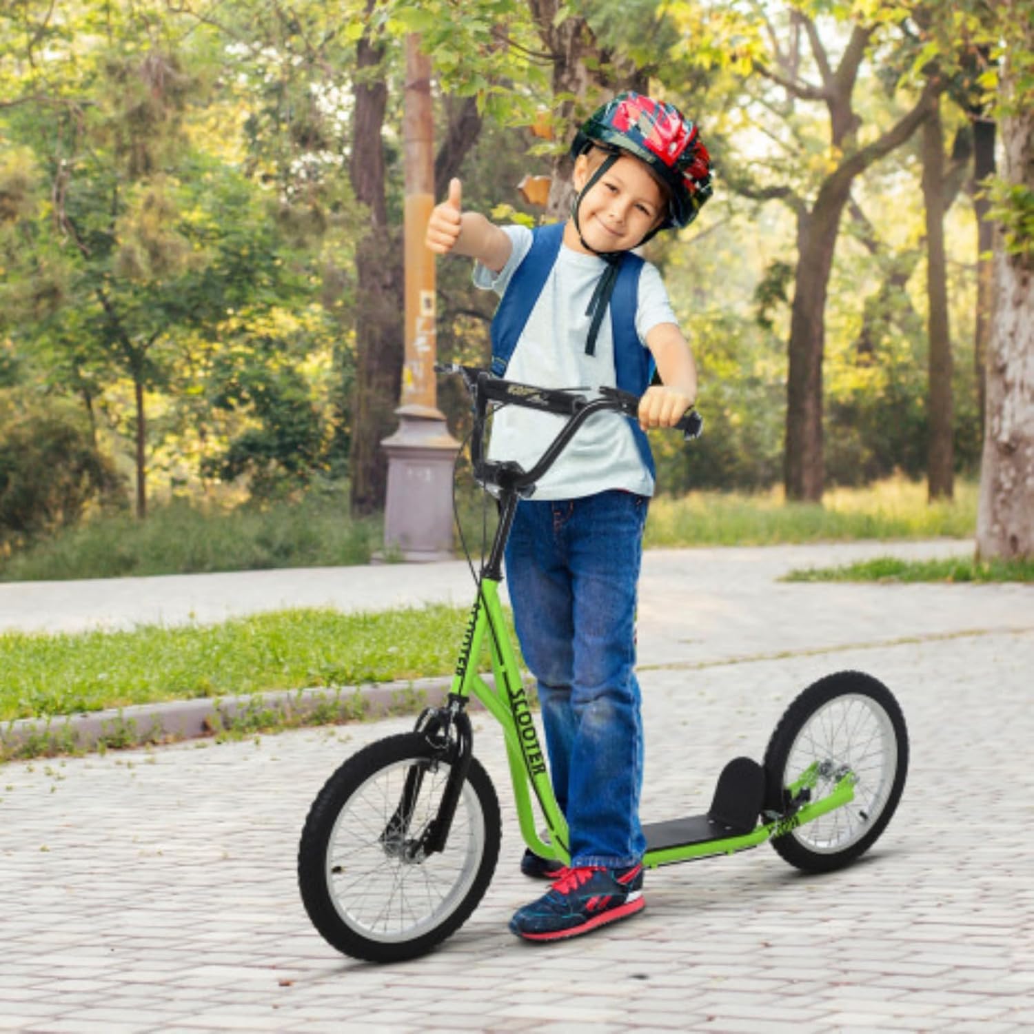 Youth Scooter, Kids Toy car, Kids Riding car, Toy Scooter, Suitable for Children Over 5 Years Old with Adjustable Handlebars, Height Adjustable, 16 inch Front and Rear Double Brake Inflatable Wheels