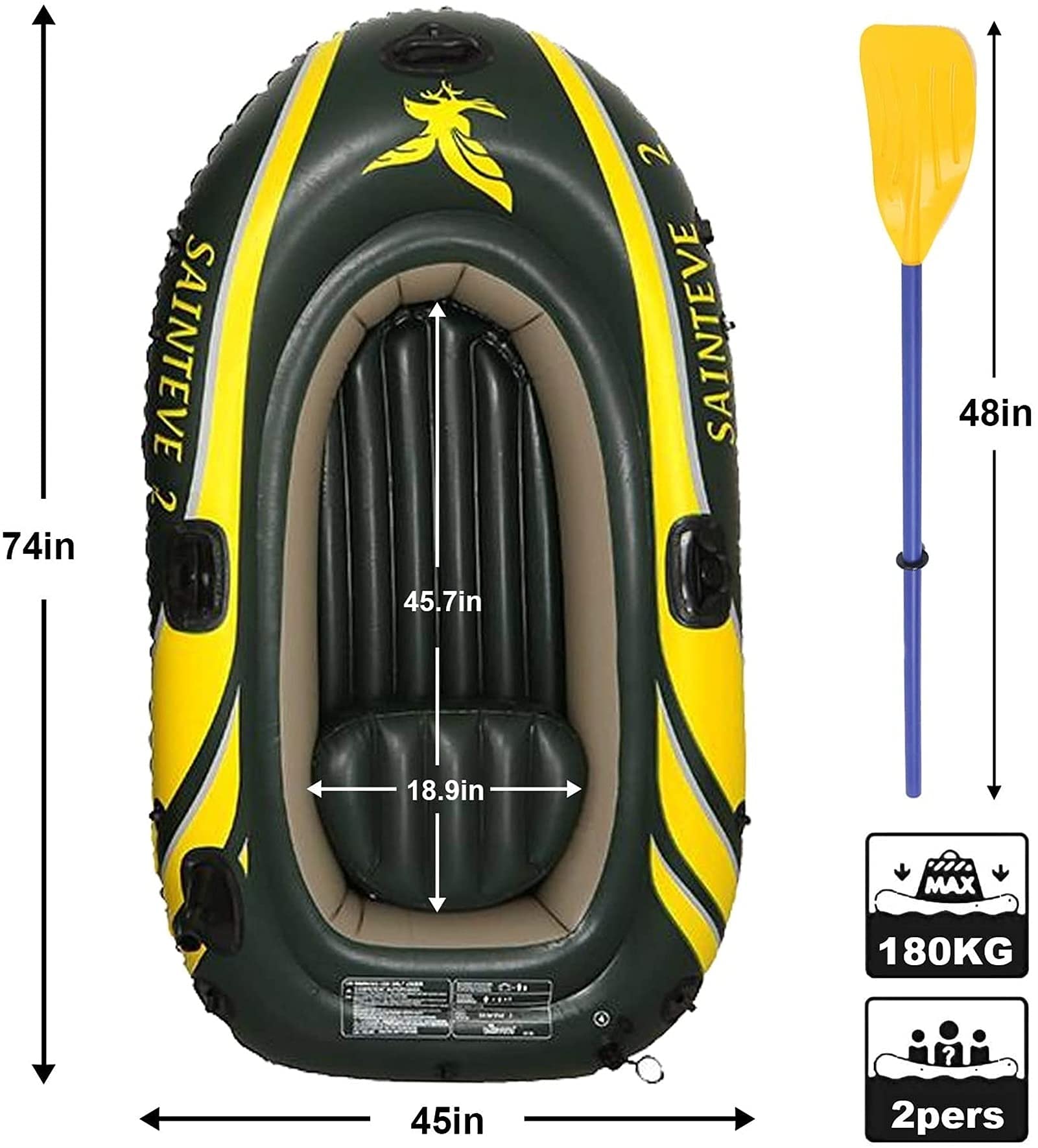 Gommone per 2 Persone - Gommoni d'assalto per Kayak con zattera addensata, Gommoni Hovercraft Resistenti all'Usura per la Pesca, Intrattenimento 1 Sport Acquat
