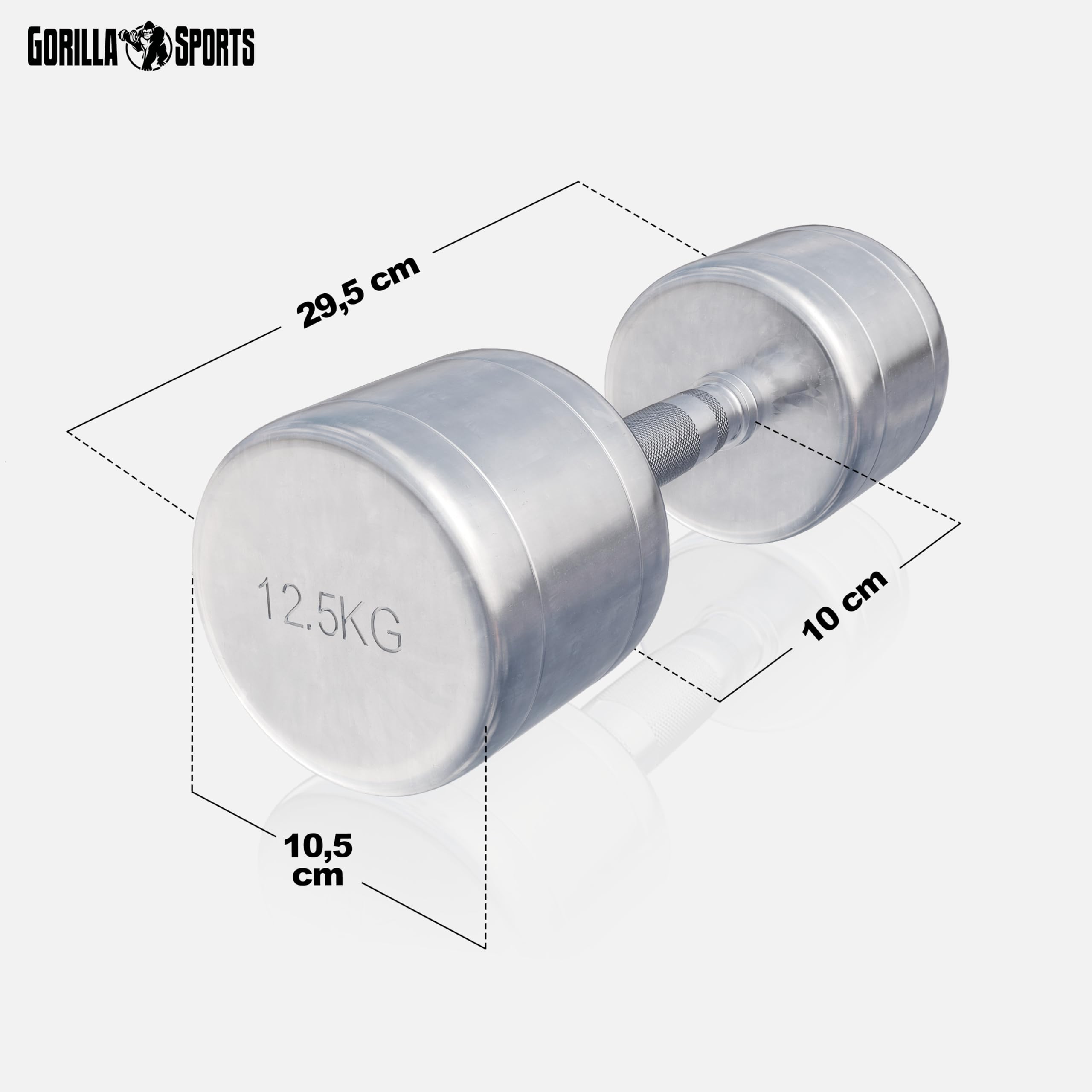Gorilla Sports® Manubri - 2-30kg, Singolo o Coppia, con/Senza Rastrelliera, Impugnatura Ergonomica, Manico Zigrinato, Antiscivolo, in Acciaio Cromato - Pesi Cromati, Manubrio Palestra
