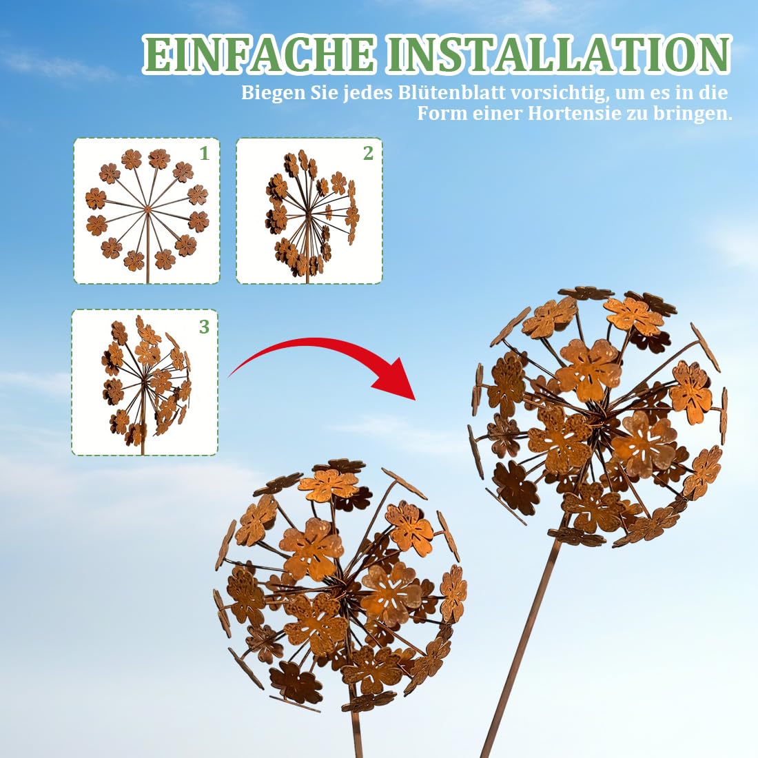 Lot de 2 bouchons de jardin en forme de fleur métal rouille naturelle décoration jardin jardin terrasse balcon jardin avant extérieur