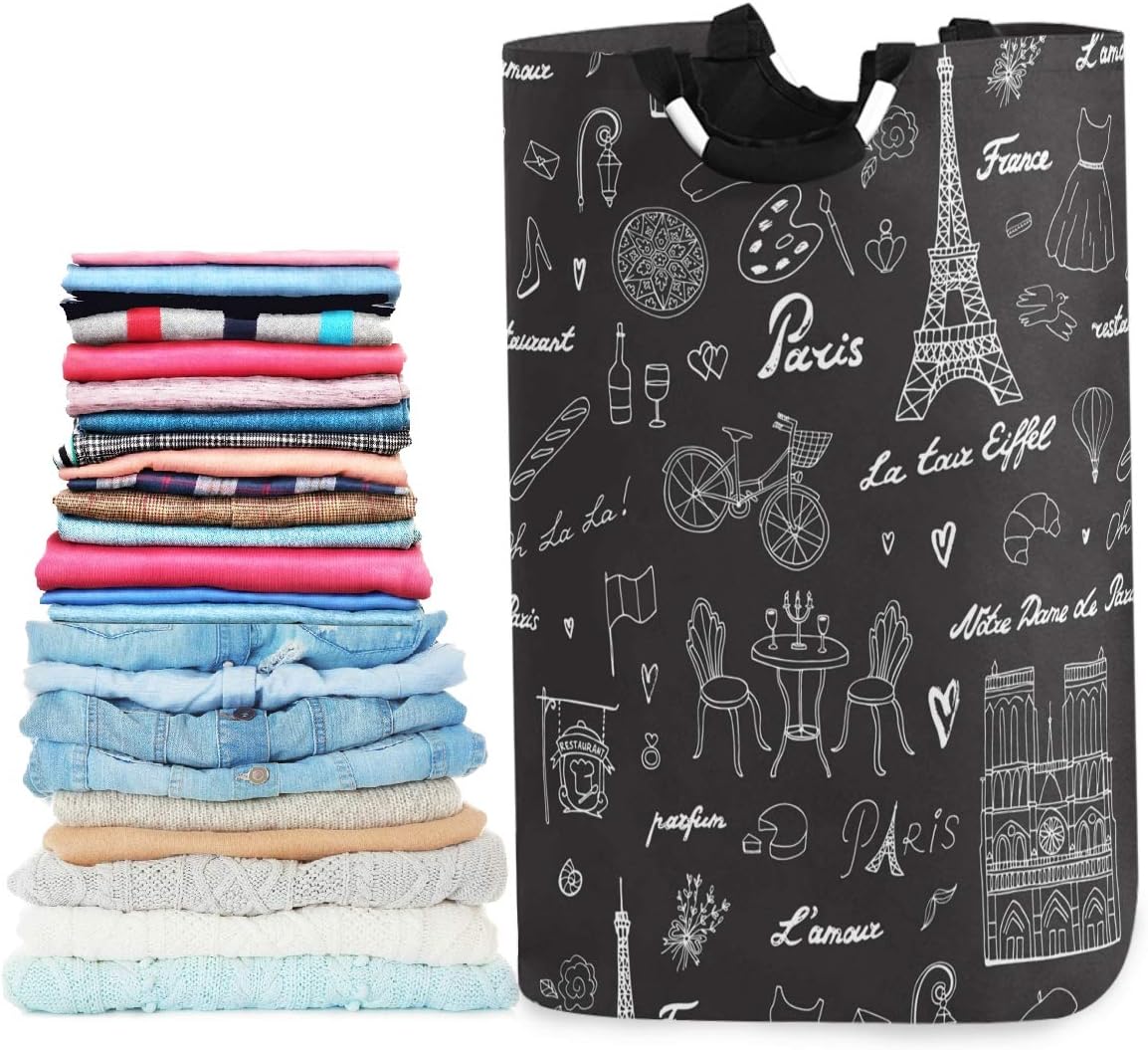 visesunny Collapsible Laundry Basket Paris Eiffel Tower Large Laundry Hamper Waterproof Foldable Fabric Dirty Clothes Toy Organizer for Bathroom Kids Room Dorm