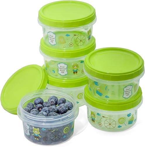 Recipiente de almacenamiento de alimentos de 8 onzas con tapas, paquete de 6 recipientes apilables para aperitivos para niños, bento, de plástico