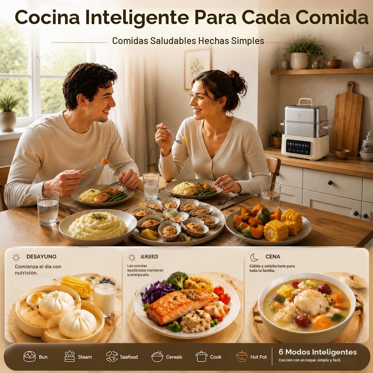 Fulgutonit 12.5L Vaporera Eléctrica de Acero Inoxidable 304 | 2 Niveles, 6 Programas Inteligentes, Temporizador de 24 Horas, Vaporera y Hot Pot 2 en 1, Cocina Multifunción